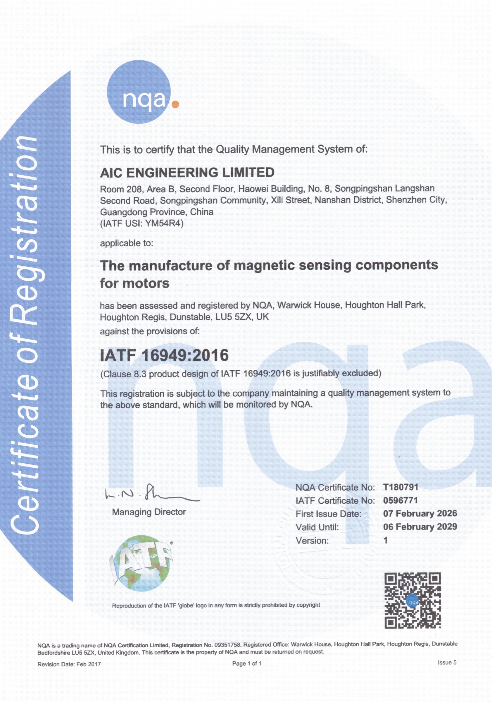 IATF 16949:2016 Certificate T180791