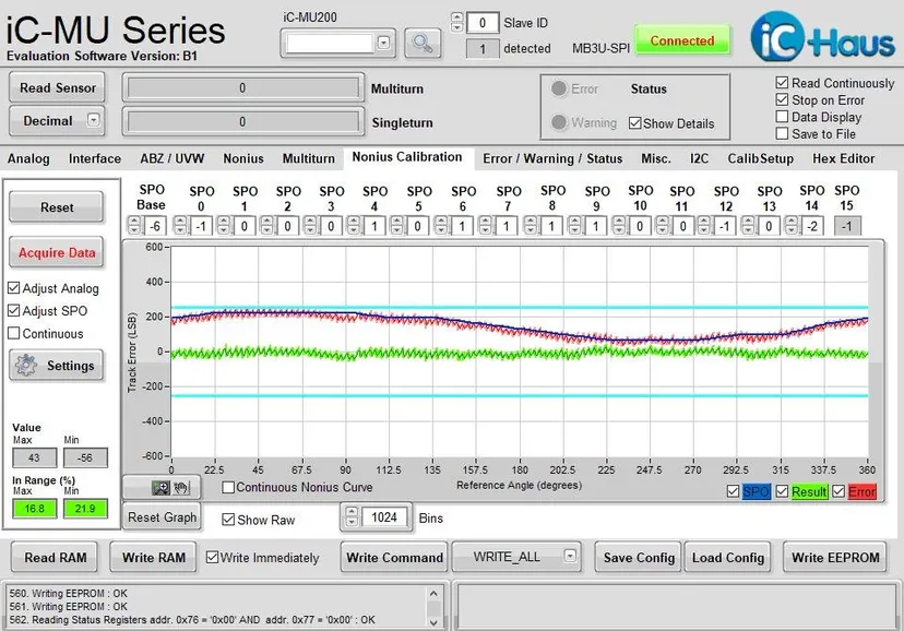 MU200 SMD25-49-2 Factory Test Data — iC-MU Evaluation Software (Nonius Calibration)