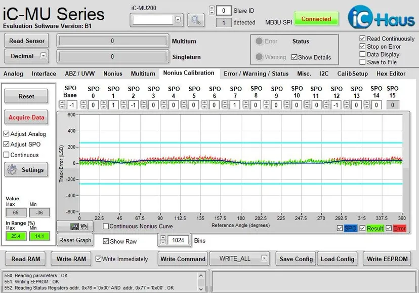 MU200 SMD42-52-5.5 Factory Test Data — iC-MU Evaluation Software (Nonius Calibration)