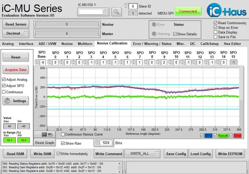 MU150-17-34-7.2 Factory Test Data — iC-MU Evaluation Software (Nonius Calibration)