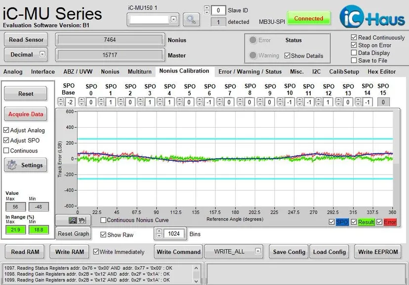 MU150-23-35-2 Factory Test Data — iC-MU Evaluation Software (Nonius Calibration)